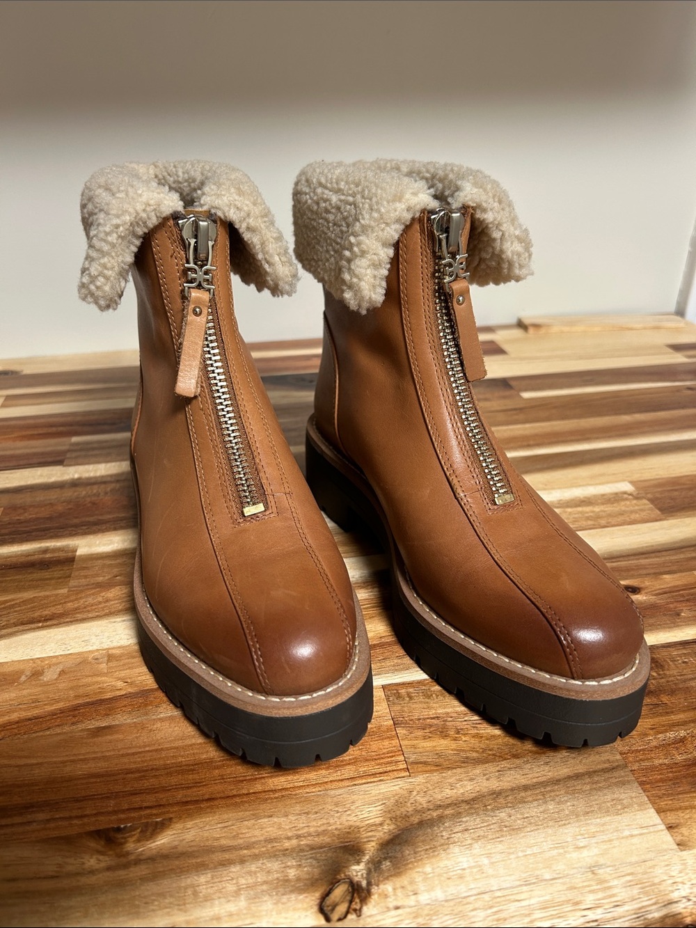 SAM EDELMAN Jacquie Faux Shearling Genuine Leather Ankle Boots